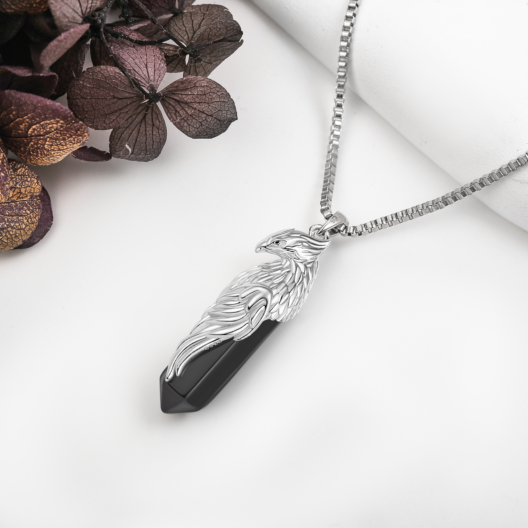 Women's 925 Sterling Silver Black Synthetic Eagle Pendant Necklace